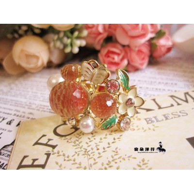 gold plated butterfly flower pearl candy ring S-0007