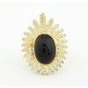 Gold Plated Olive Leaf black Gem  ring R-0648