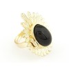 Gold Plated Olive Leaf black Gem  ring R-0648