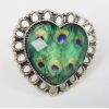 Color Optional Peacock Gem Heart  Ring Size Adjustable R-0656