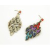 Pair Vintage Style Bronze Colorful Glazed Peacock Ear Stud Earring E-0637