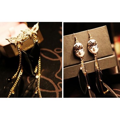 New Style Butterfly mark Black feather dangle earring