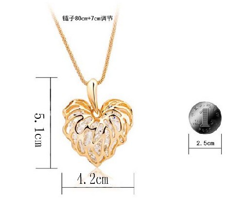 Rose gold plated clear crystal leaf hollow out heart necklace N-4838