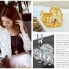 Rose gold plated clear crystal leaf hollow out heart necklace N-4838