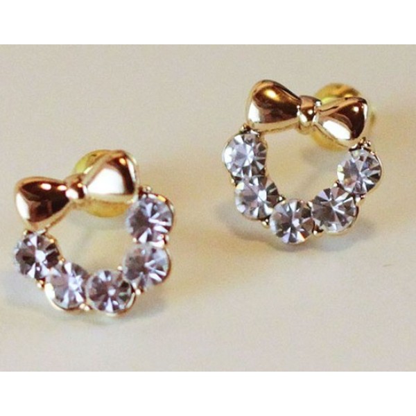 Charming gold plated rhinestone cute bowknot ear stud E-1554