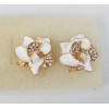 gold plated alloy rhinestone white glazed flower ear stud E-0232
