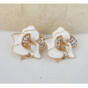 gold plated alloy rhinestone white glazed flower ear stud E-0232