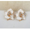 gold plated alloy rhinestone white glazed flower ear stud E-0232