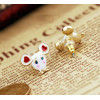 Cute Rhinestone Eye Small Lovely White Enamel Mouse Ear Stud Earrings Gold Tone E-0620