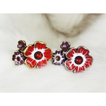 wholesale 2 pieces colorful glazed rhinestone cute flower ring adjustable R-0570