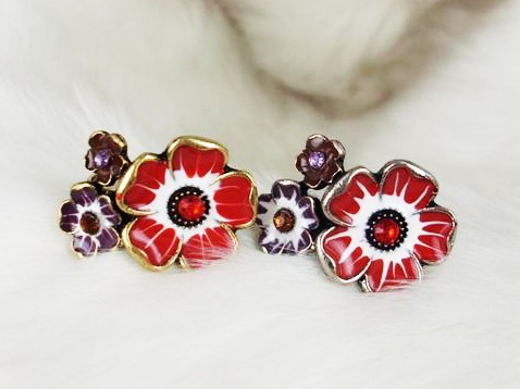 wholesale 2 pieces colorful glazed rhinestone cute flower ring adjustable R-0570