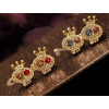 Charming gold plated rhinestone crown skull ear stud E-1090