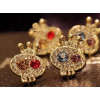 Charming gold plated rhinestone crown skull ear stud E-1090