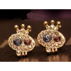 Charming gold plated rhinestone crown skull ear stud E-1090
