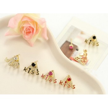 gold plated rhinestone glazed kiss ear stud E-0504