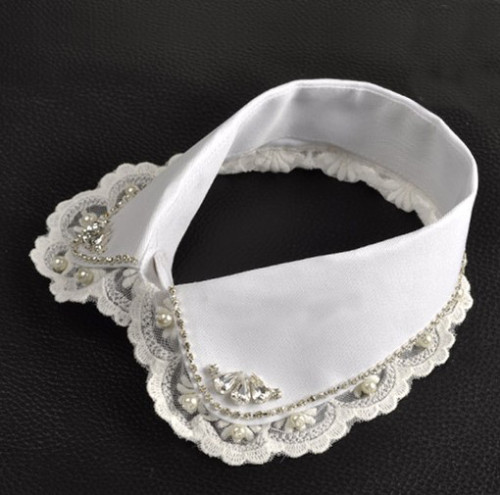 white rhinestone crystal pearl lace flower collar N-2064