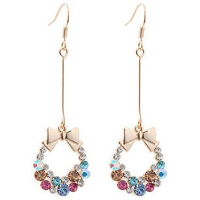 Charming Gold Plated colorful Rhinestone bowknot bag ear stud E-1553