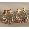Charming Gold Plated colorful Rhinestone bowknot bag ear stud E-1553