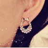 Charming Gold Plated colorful Rhinestone bowknot bag ear stud E-1553