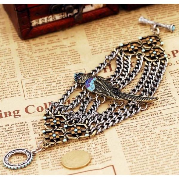 western style retro gun black  multilayer chain parrot bracelet B-0105