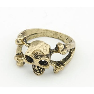 vintage style 2 pieces bronze skull ring #7 R-0048