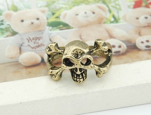 vintage style 2 pieces bronze skull ring #7 R-0048