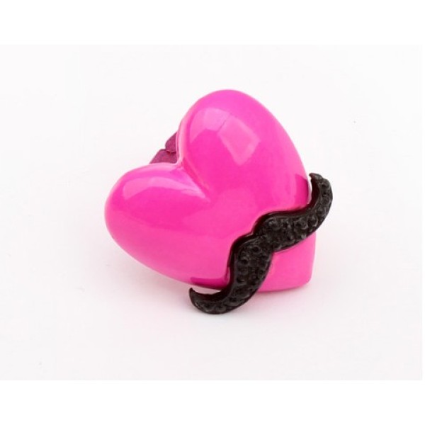 Afanti black mustache purple deep pink heart ring R-0659