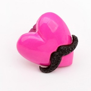 Afanti black mustache purple deep pink heart ring R-0659