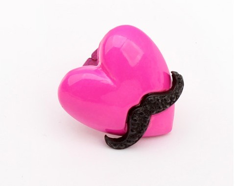 Afanti black mustache purple deep pink heart ring R-0659