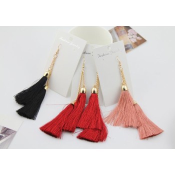 fashion double Silk Yarn Long Tassel Ear Stud earrings E-1681