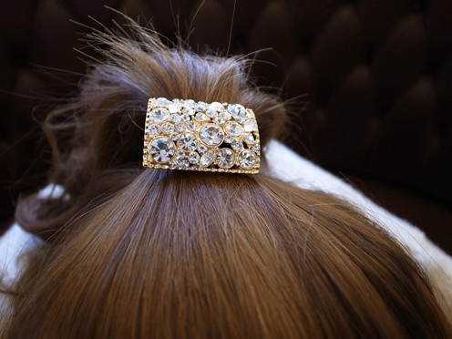 Gold Plated Rhinestone Crystal Hair Holder F-0091