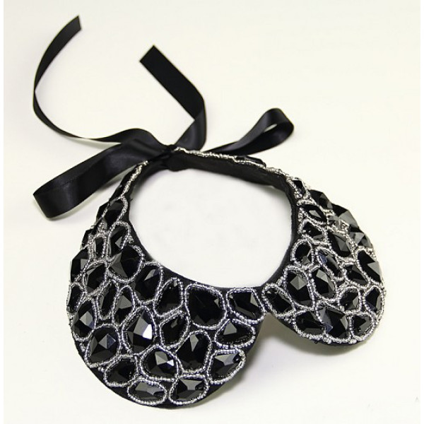 fashion black cotton velvet clear beads faux gem collar silk chain necklace N-2032