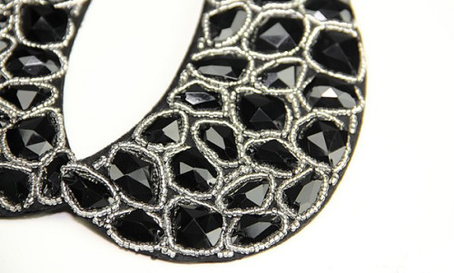 fashion black cotton velvet clear beads faux gem collar silk chain necklace N-2032