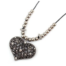 2Colros Vintage Style Rhinestone Flower Beads Heart Necklace N-4816