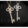 New coming rose gold/Silver plated clear rhinestone key pendant necklace N-4777