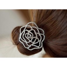 Charming Clear Rhinestone Rose Flower Hair Holder F-0054
