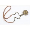 Retro Style Leather Chain Bronze Alloy Round & Square Leopard Long Necklace N-0799