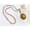 Retro Style Leather Chain Bronze Alloy Round & Square Leopard Long Necklace N-0799