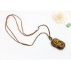 Retro Style Leather Chain Bronze Alloy Round & Square Leopard Long Necklace N-0799