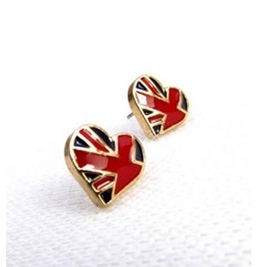 Gold Plated Glazed UK Flag Heart Ear Stud E-1044