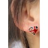 Gold Plated Glazed UK Flag Heart Ear Stud E-1044