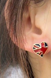 Gold Plated Glazed UK Flag Heart Ear Stud E-1044