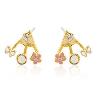 2Color Optional Gold Colorful Rhinestone Love Glazed Flower Ear Stud Earrings E-0502