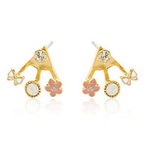 2Color Optional Gold Colorful Rhinestone Love Glazed Flower Ear Stud Earrings E-0502