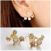 2Color Optional Gold Colorful Rhinestone Love Glazed Flower Ear Stud Earrings E-0502