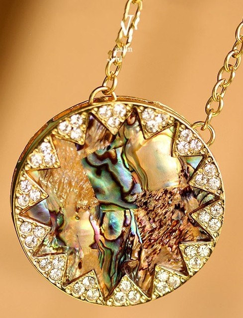 Top Fahsion Subflower Leather & Shell Round Pendant Necklace