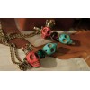 Retro Style Red & Blue Gem Crown Skull Necklace Ring Set S-0008