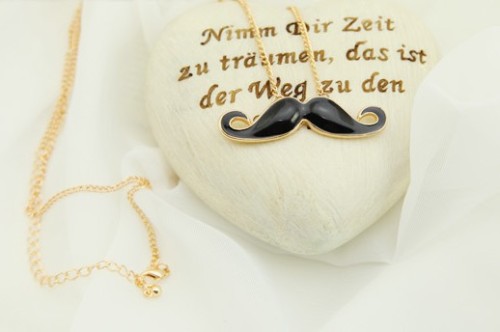 gold plated black glazed beard mustache necklace ear stud set
