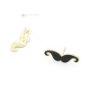 gold plated black glazed beard mustache necklace ear stud set