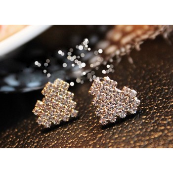 silver/gold plated clear rhinestone cute heart ear stud E-1022